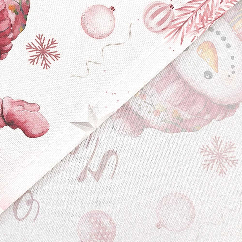 JAWO Winter Christmas Snowman Shower Curtain for Bathroom, Hello Winter Christmas Balls Pink Snowman Pine Snow Scenery Shower Curtain Set, Xmas Polyester Fabric Bath Curtains with Hooks,72X78