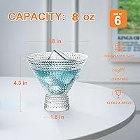 Vista 2 de Juego de 6 copas de Martini vintage sin tallo de 8 onzas, bonitas tazas de cóctel vintage con diseño de clavos, margarita sin tallo y copas