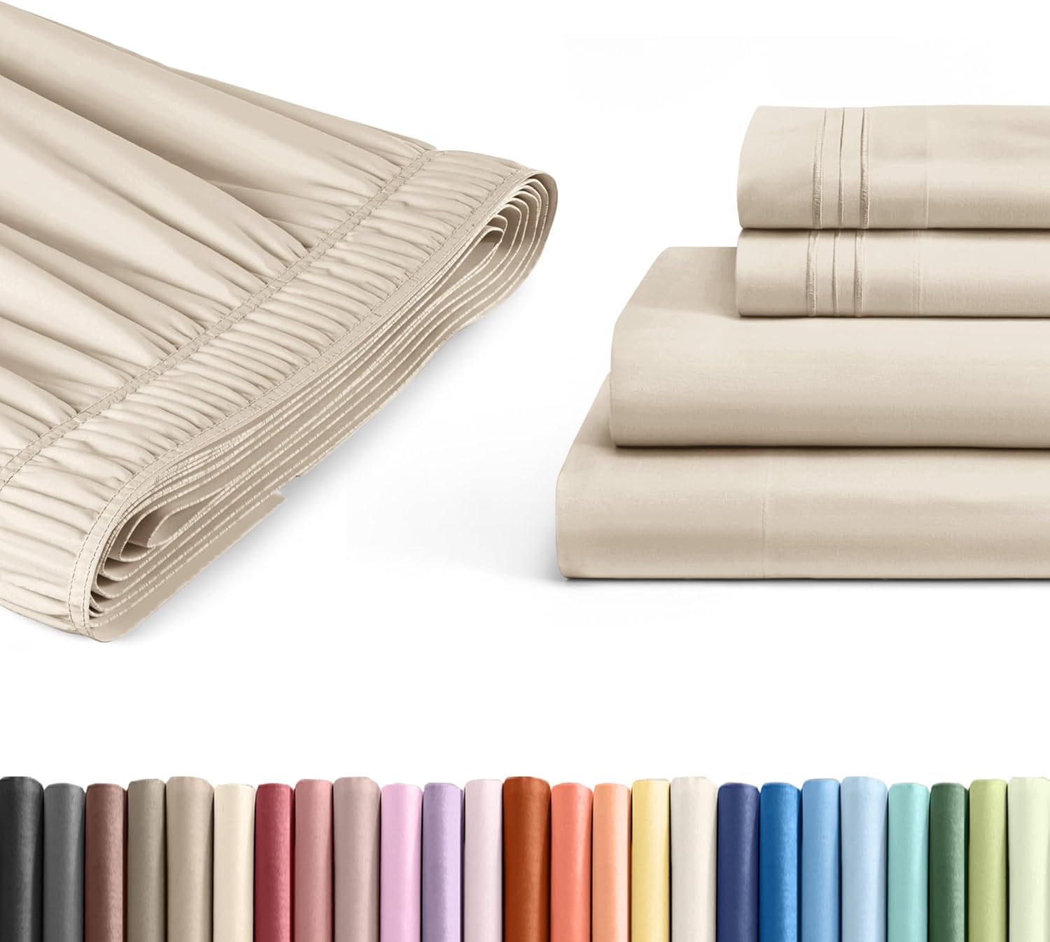 4 Piece Twin Cream Bed Sheet Set + Cream Adjustable Bedskirt w 15" Drop Bundle - Hotel Luxury Quality Sheets w/ 16 inch Deep Pockets - Easy-Fit - Breathable, Cooling, Soft & Wrinkle Free - Oeko-Tex