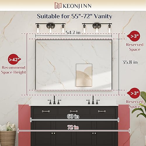 Miniatura 189 de Keonjinn Espejo de baño dorado de 48 x 36 pulgadas, espejo rectangular con marco de metal dorado cepillado, espejo de pared grande rectangular