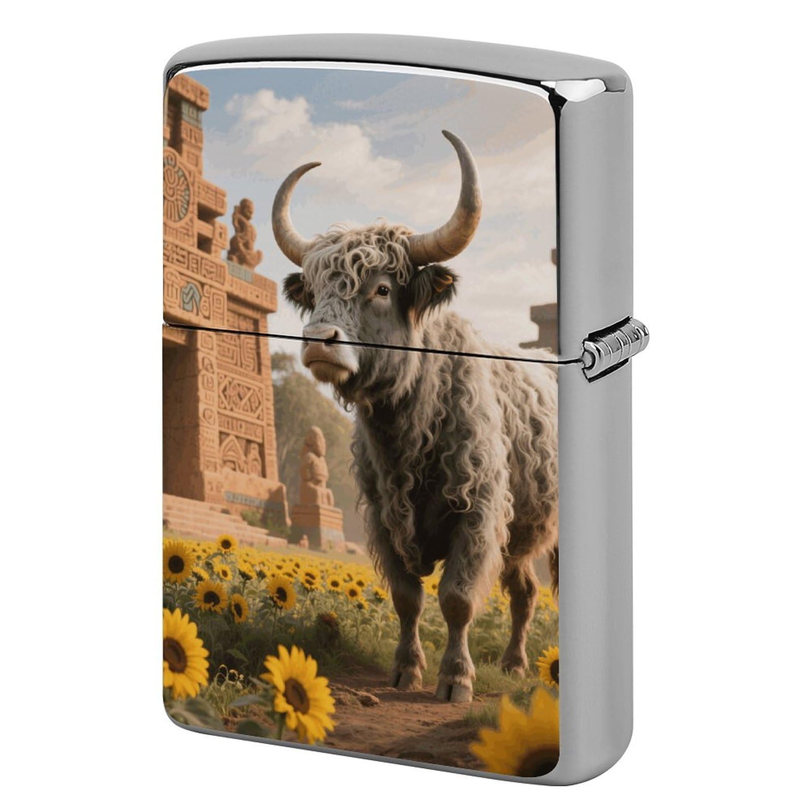 Cow Sunflower Aztec Lighter Case Cover Vintage Metal Lighter Sleeve Reusable Lighter Protective Cover Decorative Lighter Holder Birthday Gifts for Men Women