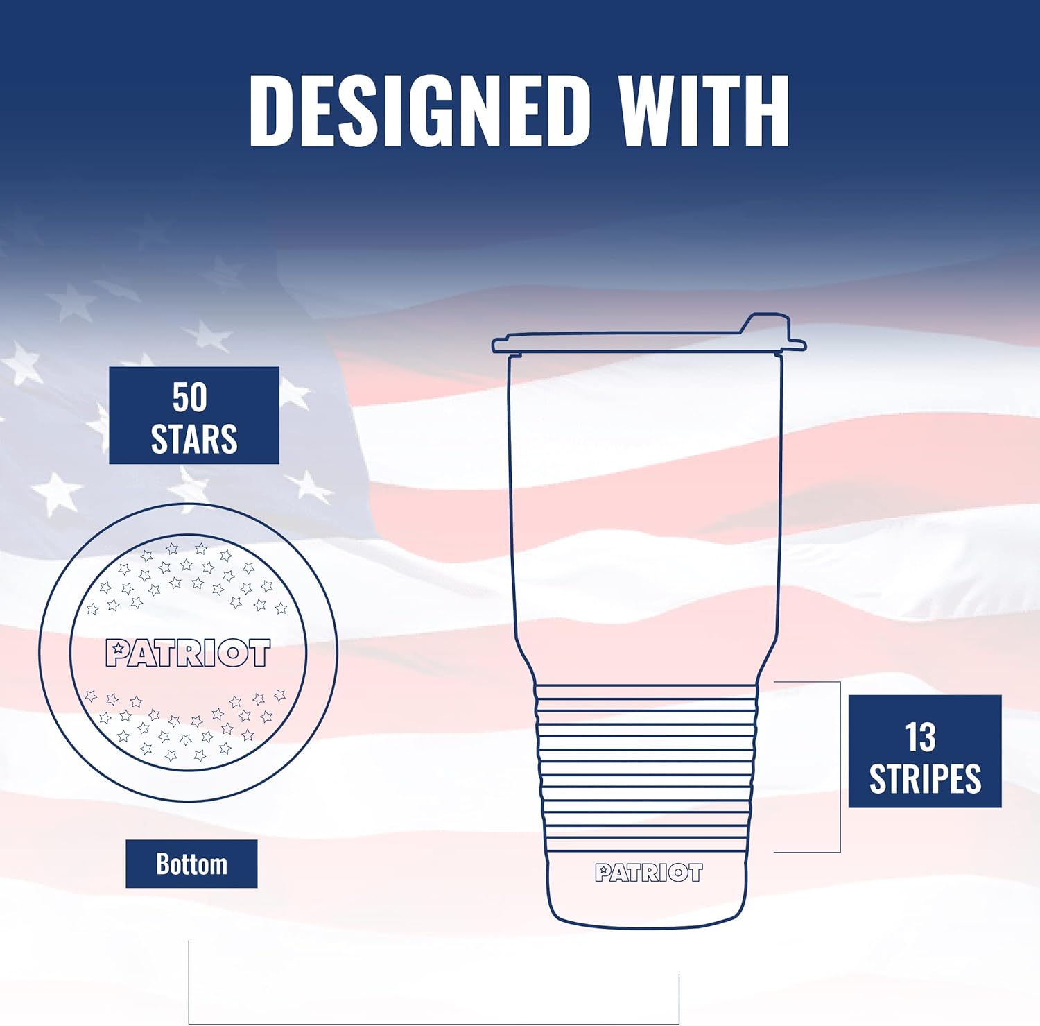 Patriot Coolers 30oz Tumbler Stainless Steel Insulated Coffee Cup with Lid, Reusable Stainless Steel Straw & Gift Box (Silver)