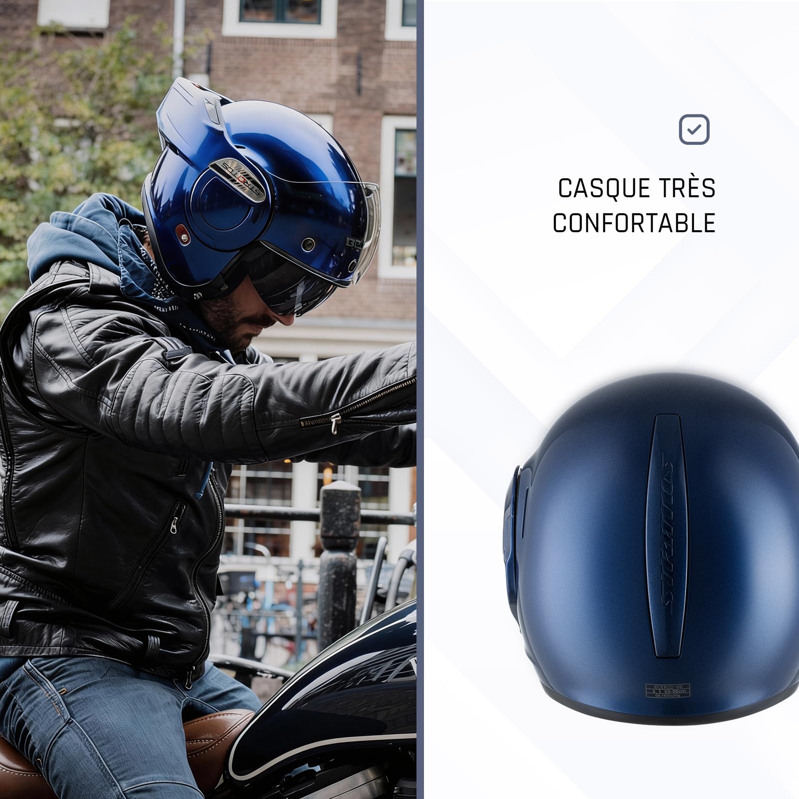 BEON Stratos Casque Moto Modulable - Casque Intégral avec Mentonnière Relevable 180° - Visière Anti-Rayures et Écran Solaire - ECE 22.06 - Casque Scooter - Casque avec Visière et Pare-Soleil - M
