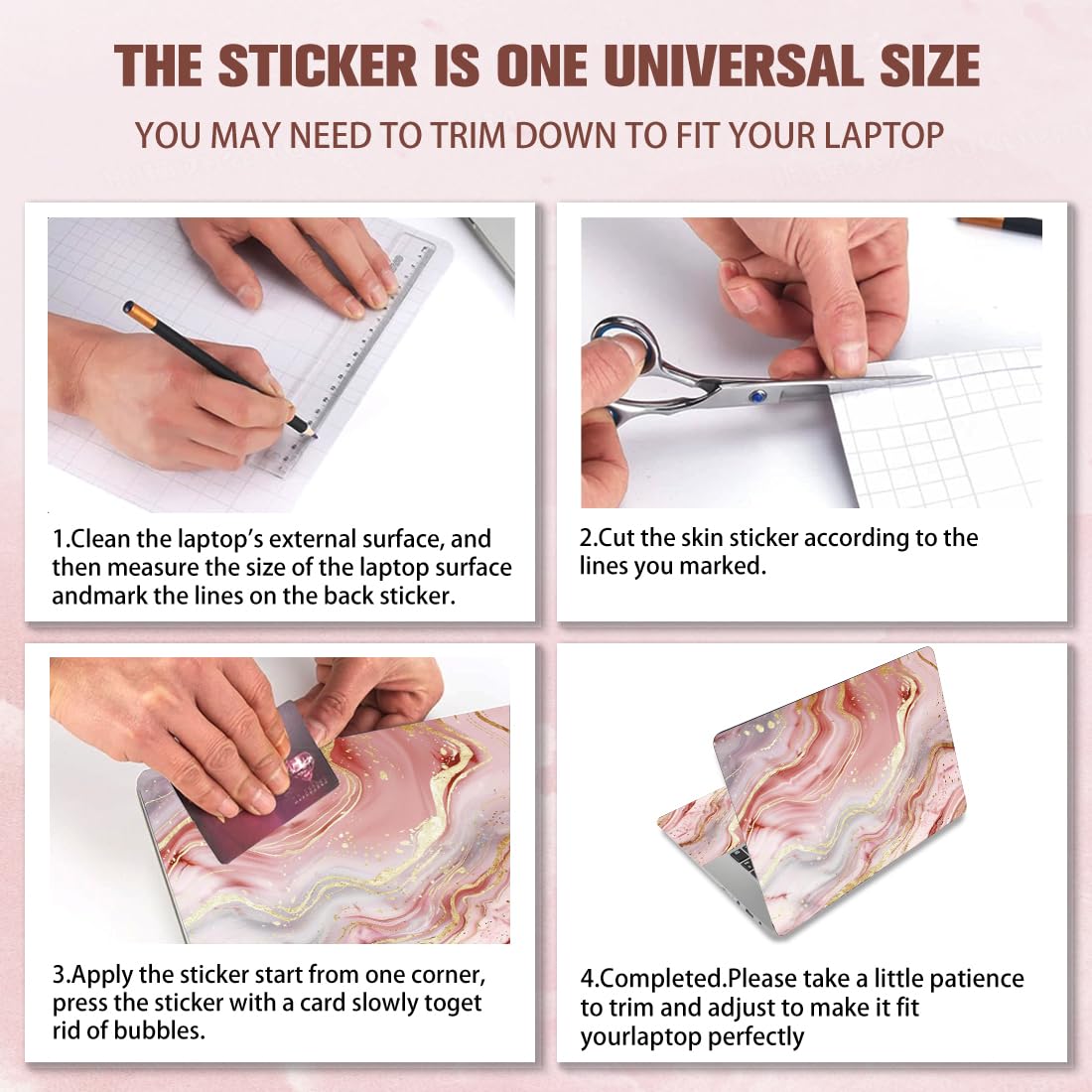 PLIGREAT 3 Pz Laptop Skin Adesivi Decalcomanie in vinile per PC Notebook Laptop Case Protector Films Adesivo decorativo per laptop Impermeabile rimovibile Rosa Marmo Texture Laptop Decalcomanie