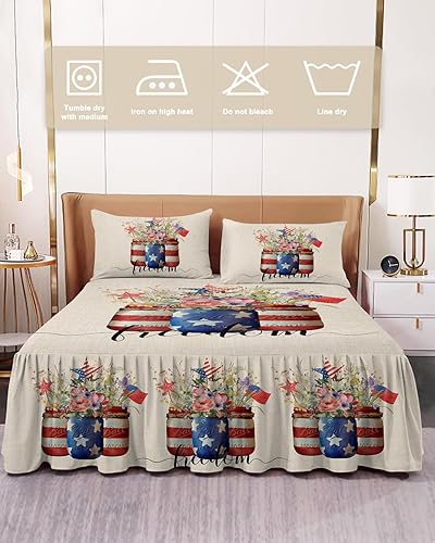 Miniatura 2 de Faldas de cama plisadas envolventes del 4 de julio para cama individual XL de 39 x 80 pulgadas, diseño floral de primavera, día de la independencia,