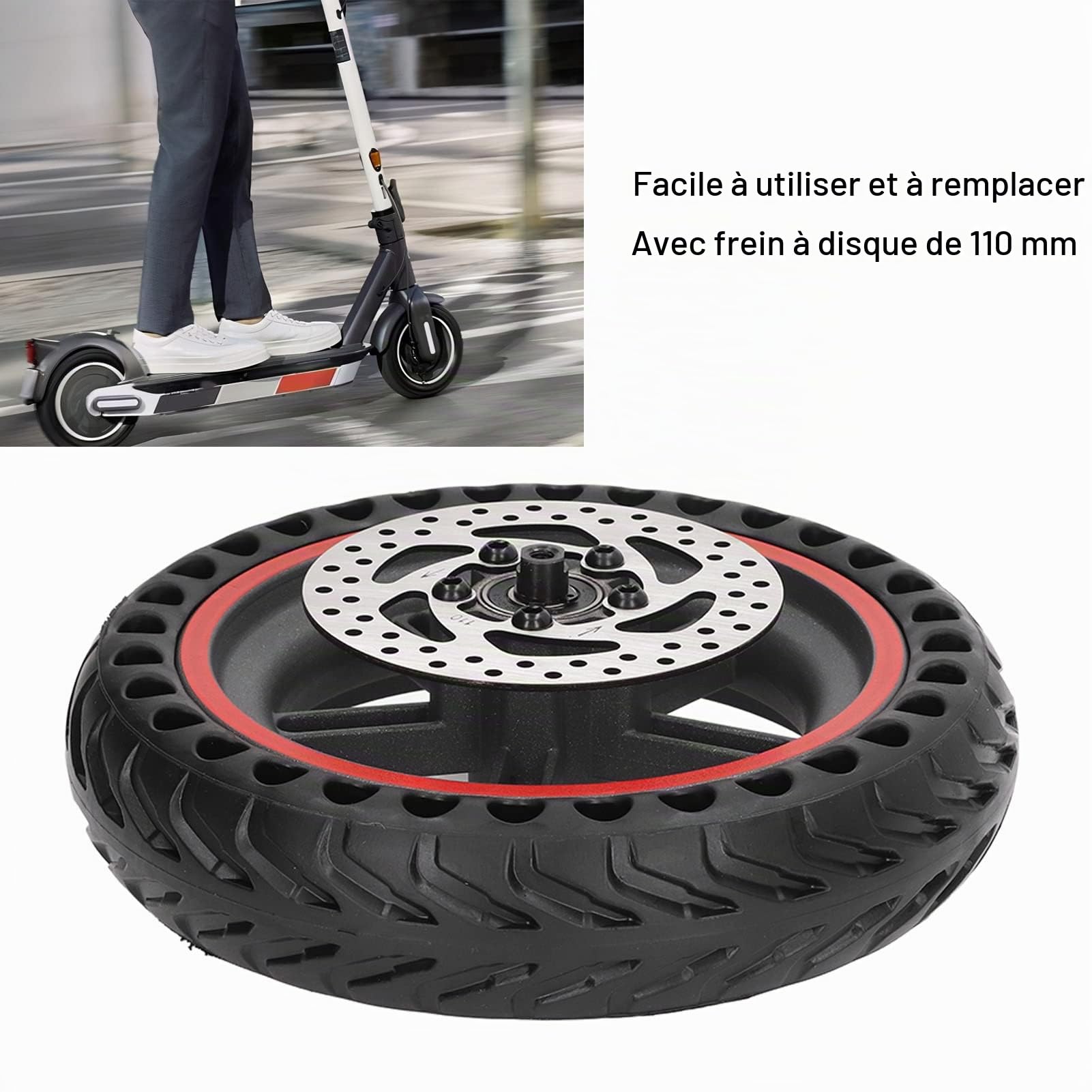 BuyWeek Pneu de roue arrière de scooter électrique pour Xiaomi M365 1S Rouge, Pneu arrière de scooter électrique 110mm Remplacement de pneu de roue arrière de frein à disque