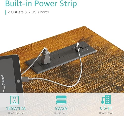 Miniatura 4 de Lufeiya 40 inch Computer Desk with Power Outlet, 39 inch Teen Study Table Home Office Work Writing Desk with Charging Station Outlets Built in,