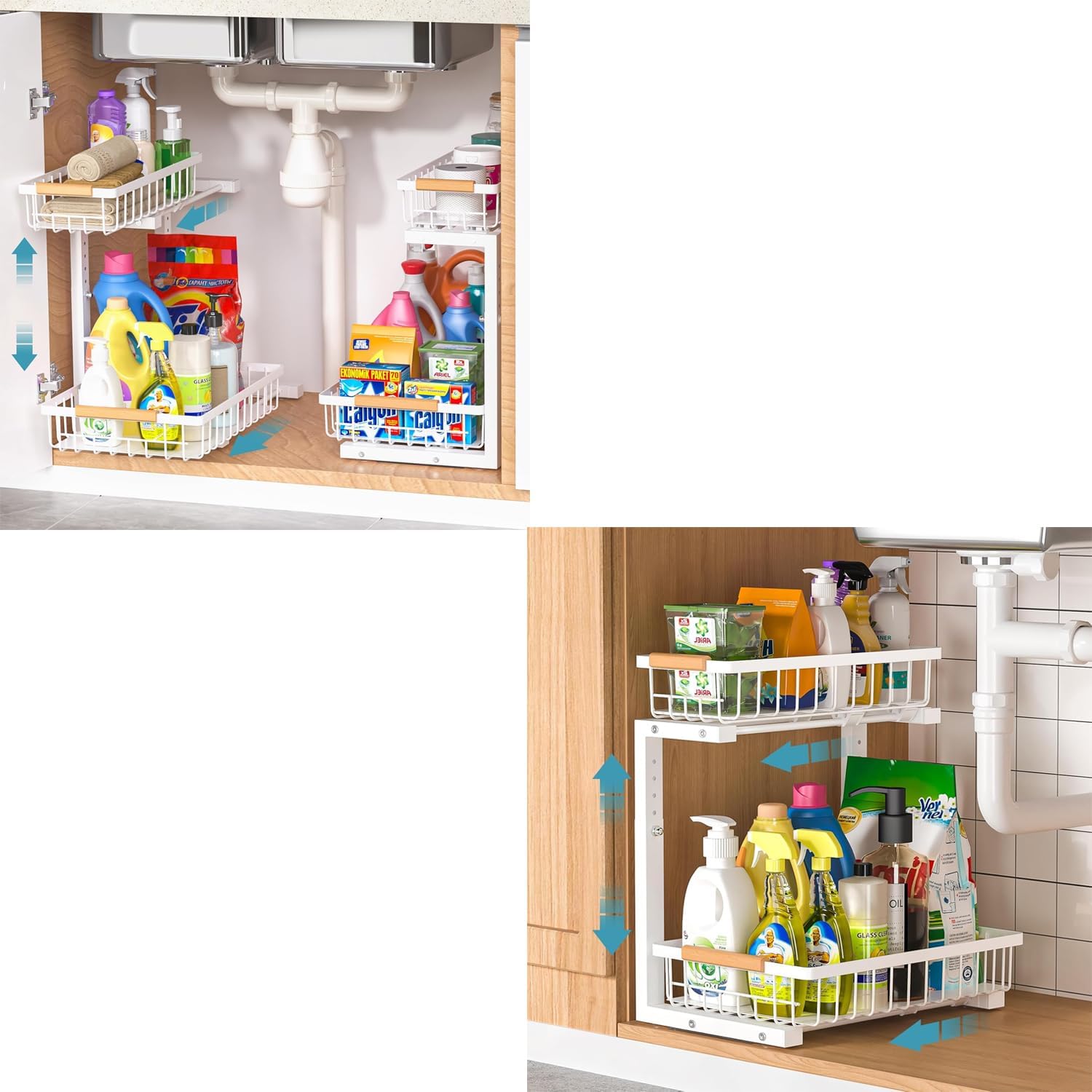 3 Pack Under Sink Organizer White(2 Pack+ 1Pack), Pull Out Cabinet Organizers
