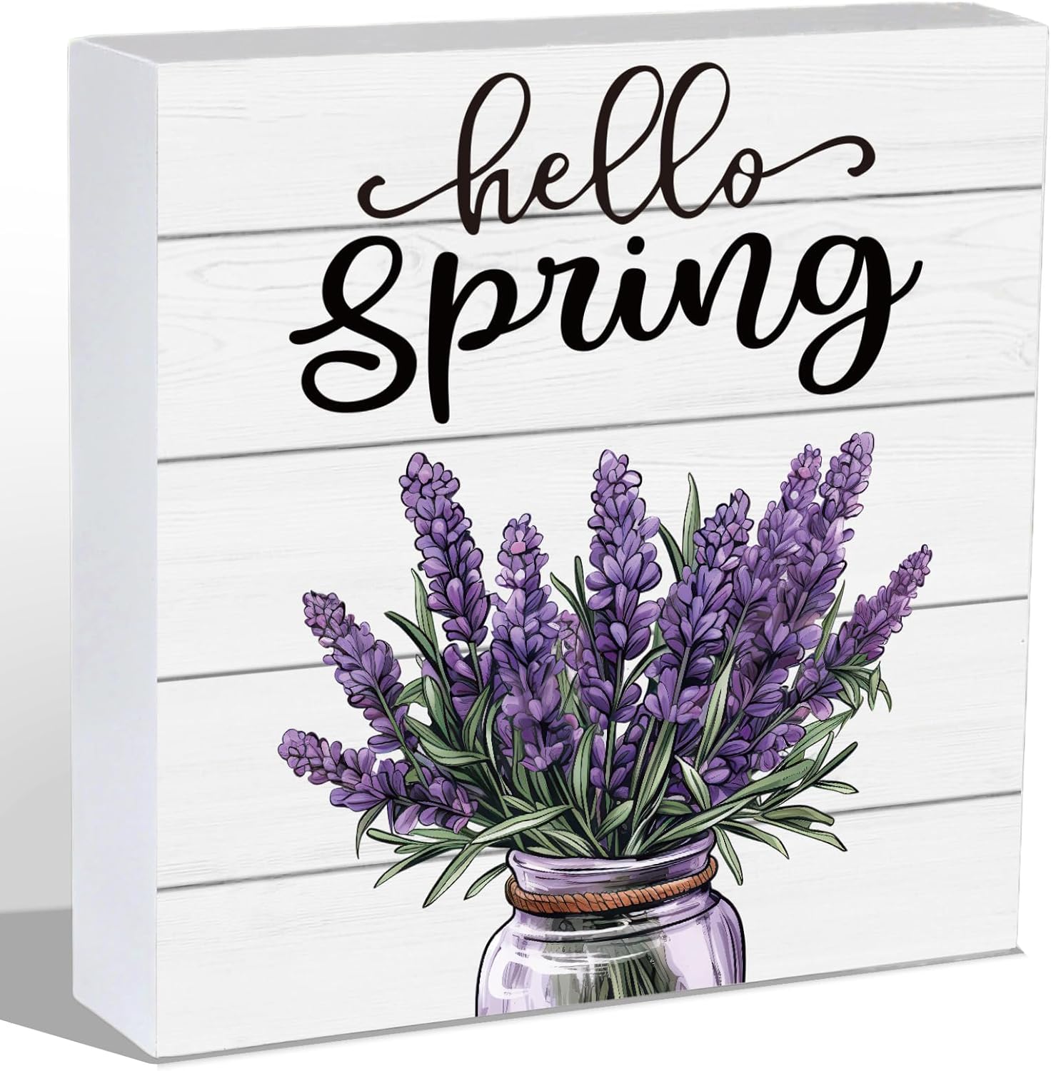 Spring Table Decor Spring Decorations Indoor Hydrangea Home Room Office Bathroom Wood Box Sign Rustic Wooden Shelf Desk Decor Season Sign House Warming Gifts 5.9 x 5.9 Inch