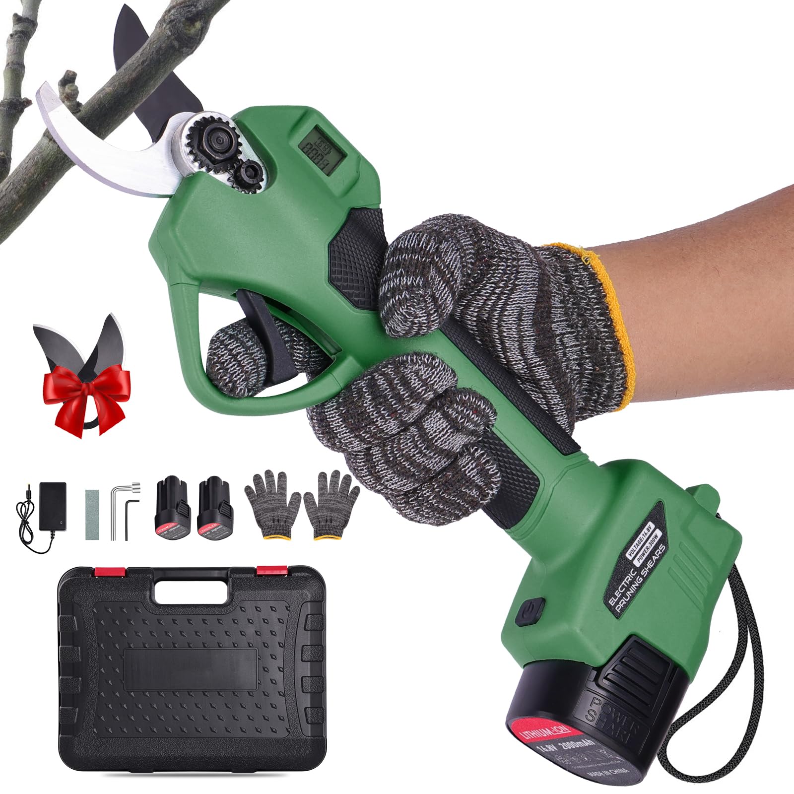Tijeras de podar bateria - Tijeras de Podar Eléctricas Compactas y Ligeras con 2 Baterías 2000mAh con Cuchillas SK7 de Alta, Pantalla LCD, Tijeras de podar bateria para Olivos Viñedos Jardines Árboles