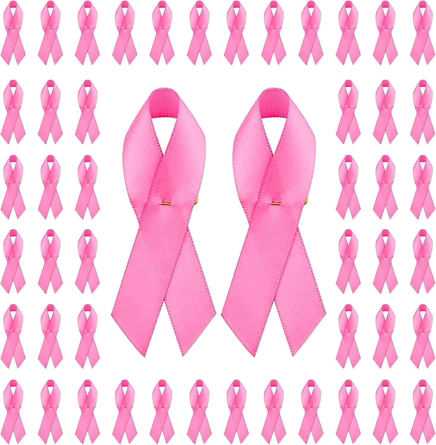 WANDIC 100Pcs Octobre Rose Pink Ribbon Breast Cancer Pins Polyester Breast Cancer Awareness Brooches Pink Ribbon Badges Souvenir Pin Badges for Charity Event