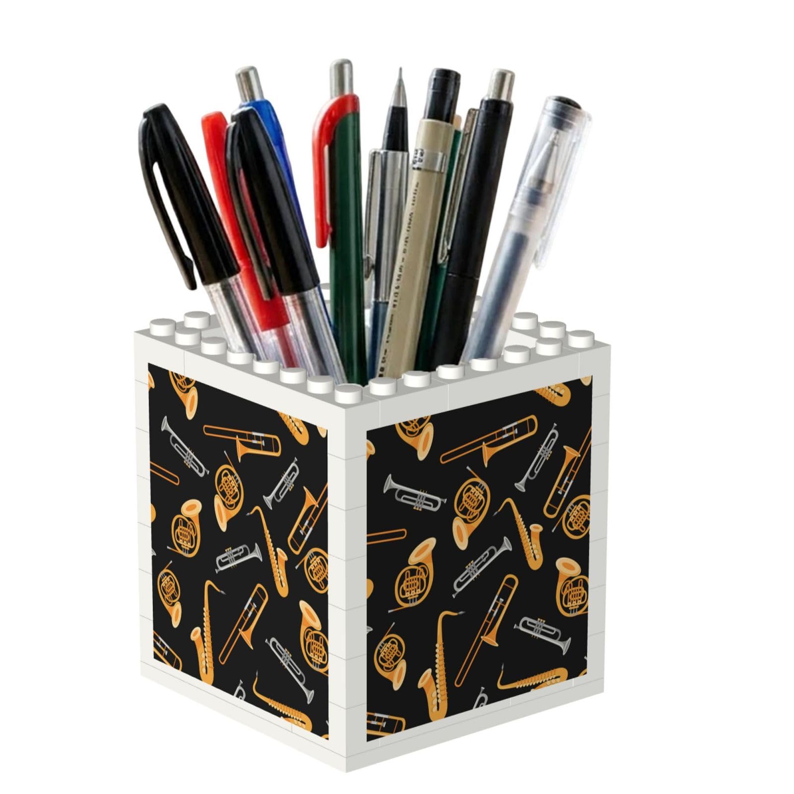 Poadnly Saxophone Trombone Lover Music, Pen Pot Pencil Holder for Office Home School, Compact Desk Organiser for Office Stationery