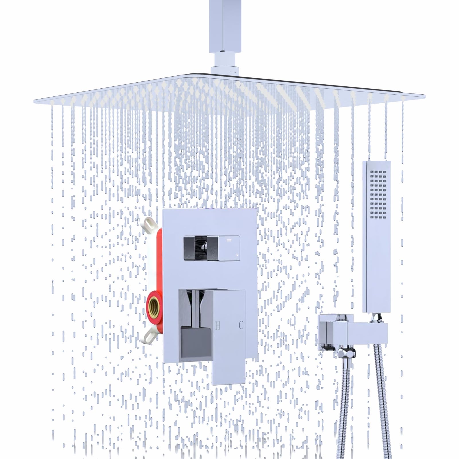Système de douche à effet pluie en laiton et pommeau de 40,6 cm au plafond