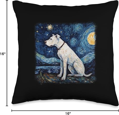 Miniatura 4 de Starry Night Dog Of Dogo Argentino Van Gogh Dogo Argentino in Starry Night - Almohada de 16 x 16 pulgadas, multicolor