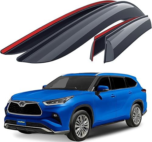 Miniatura 1 de Goodyear Deflectores de ventana inastillables para Toyota Highlander 2020-2023, protectores de lluvia con cinta, viseras de ventana, visera