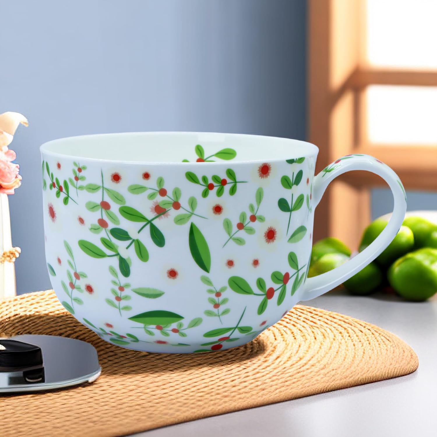 Large 25 Ounce Large Coffee Mug Soup Bowls with Handles Oversized Soup Mugs Bone China Soup Mug Cup Soup Bowl for Coffee Cereal Latte (Leaf) - Image 7