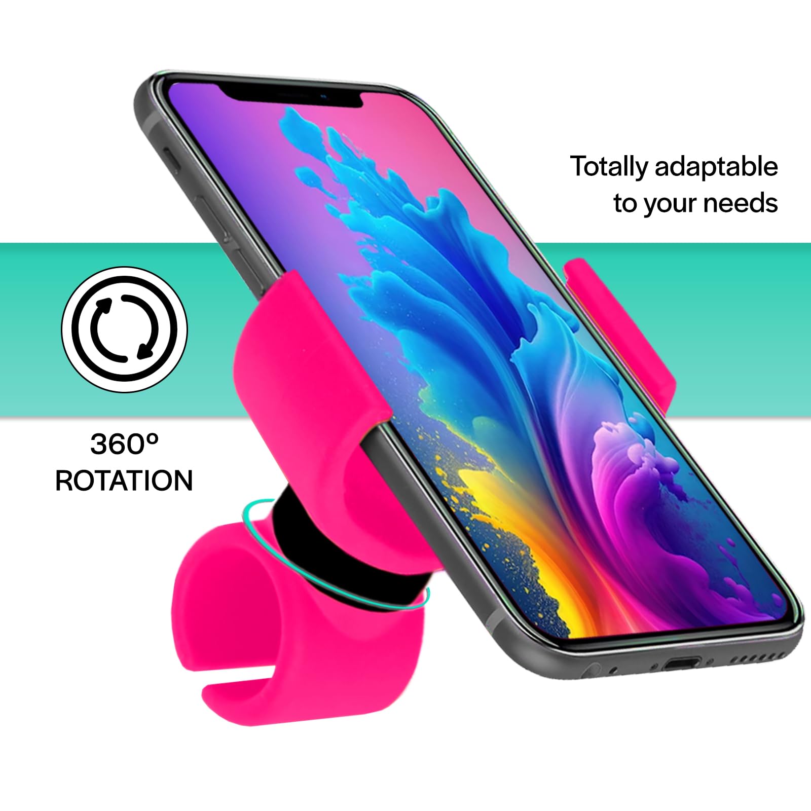 Porta telefono passeggino universale Adatto per telefoni cellulari con schermo fino a 7,5" facile da regolare Stabile e sicuro Design compatto e resistente (Fucsia)