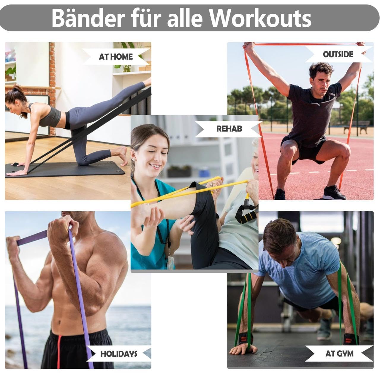 Bandas de resistencia – Juego de 5 bandas de resistencia – Pull Up Band & Klimmzugband para entrenamiento de fuerza, entrenamiento, estiramiento, terapia física, entrenamiento muscular