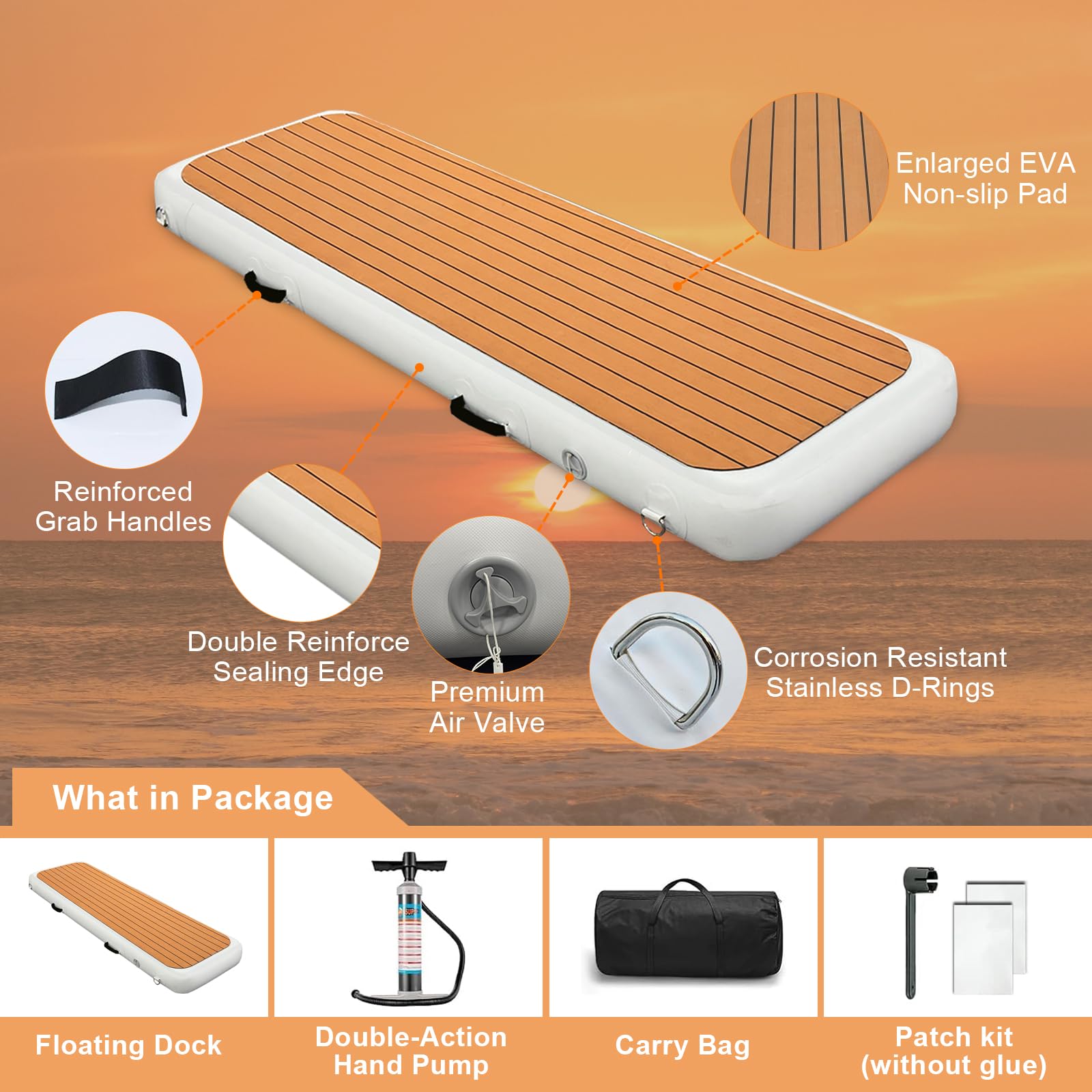 US Stock Passerella Gonfiabile per Yacht - Bacino galleggiante in PVC resistente con superficie antiscivolo in EVA, portatile e versatile per barche e piscine