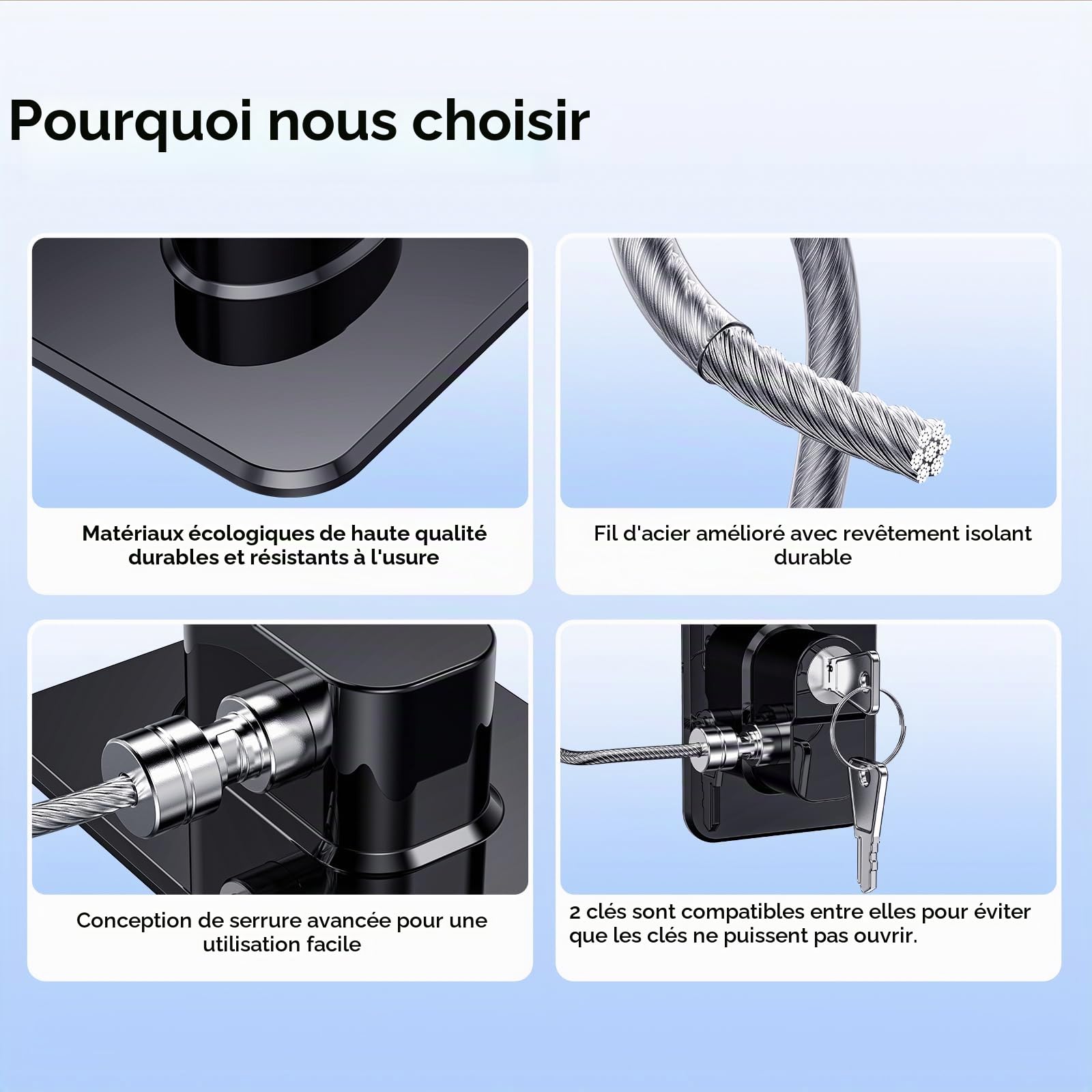 Lot de 2 Cadenas Frigo pour Bloque Réfrigérateur, Armoires et Tiroirs, Four, Fenêtres, Verrou Frigo Enfants Sans Percage ni Outils, Serrure Sécurité pour Bébés, Enfants et Adultes (Noir) (EU Brevet)