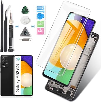 Screen for Samsung Galaxy A52 5G Screen Replacement for Samsung A52 5G A526U A526T A526V SM-A526A A526B A526U1 A526W LCD Display Touch Screen Digitizer Assembly with Kitwith Frame