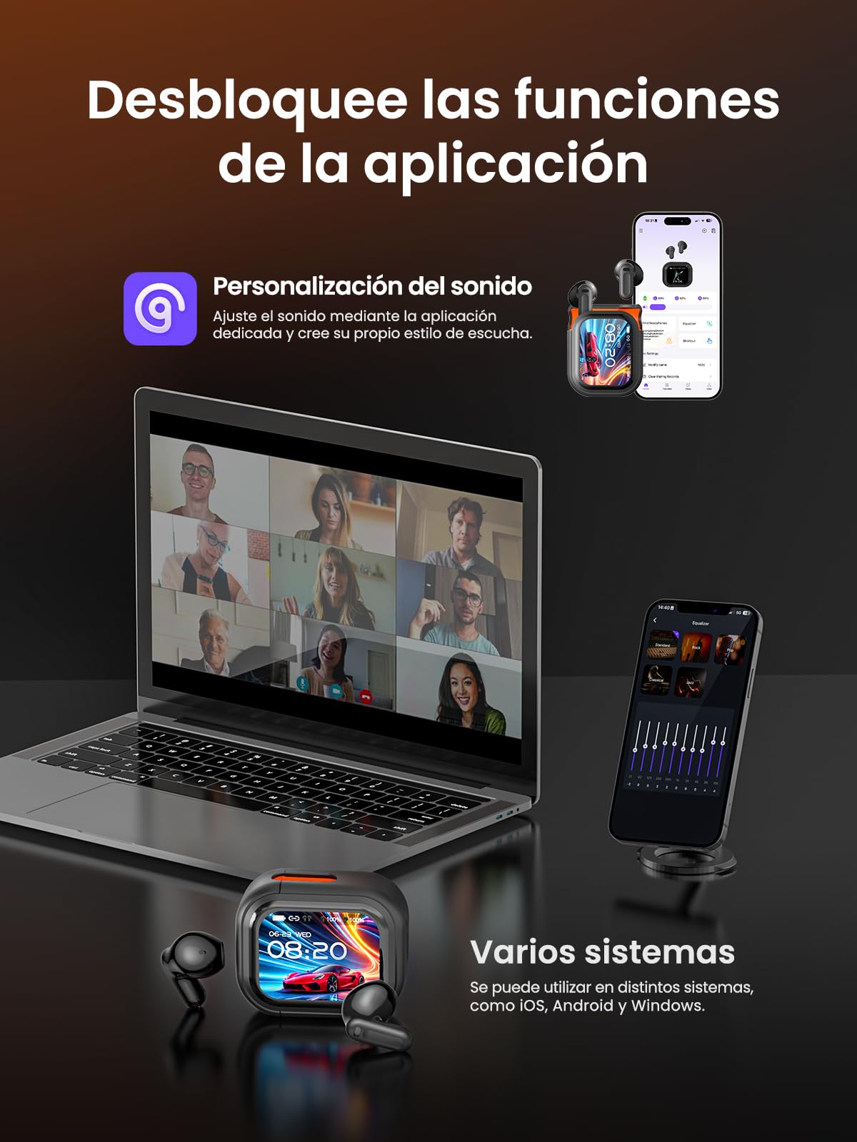 NE20 Auriculares Traductores Bluetooth - Traducción en Tiempo Real de 135 Idiomas, Asistente de IA, Sonido Hi-Fi, Pantalla Táctil LCD, 60h Batería, para Viajes/Reuniones (Compatible iOS/Android)