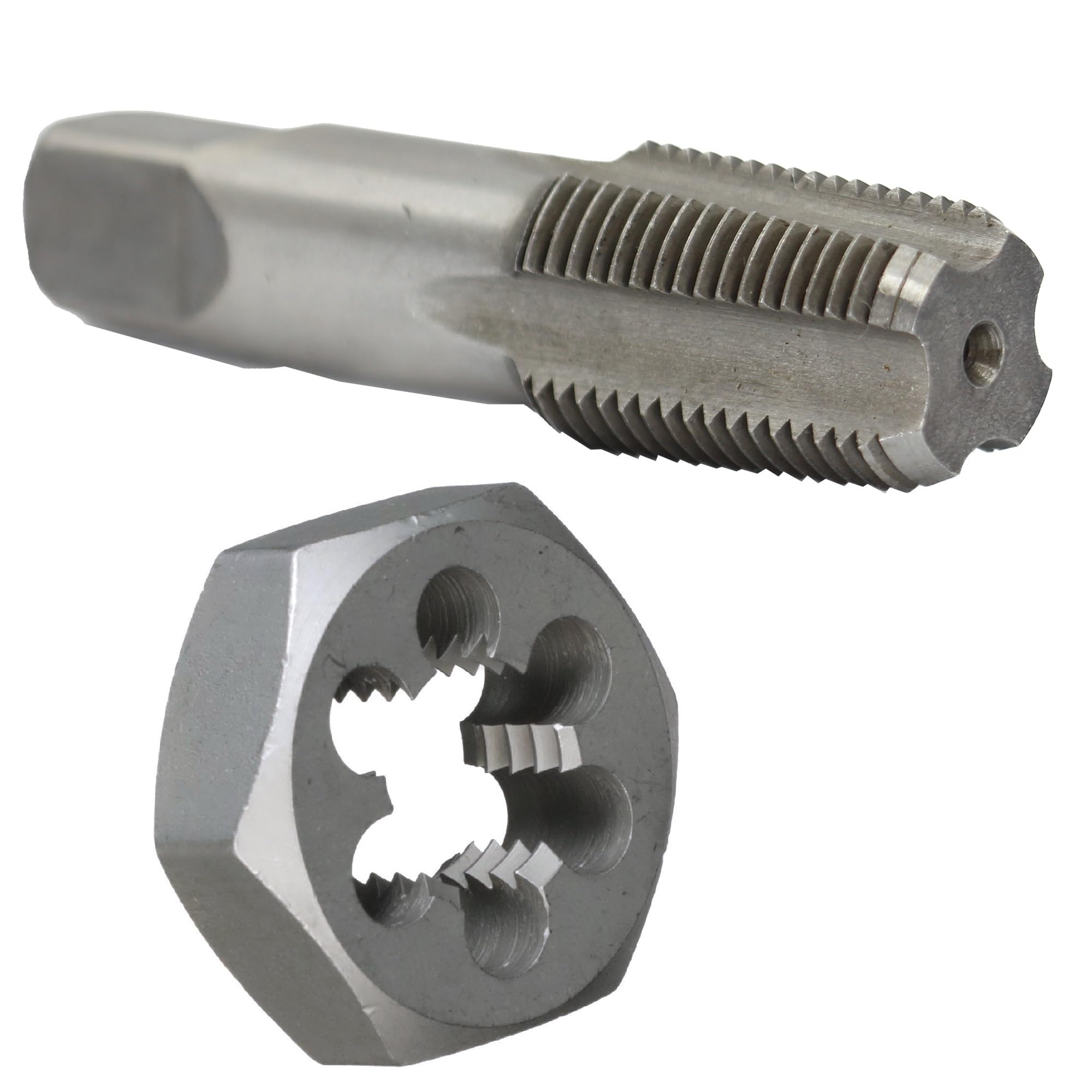 Drill America Kit de grifo y troquel de tubería NPT de 1,27 cm, grifo de tubería de acero al carbono y troquel de tubería, forma hexagonal, serie POUT
