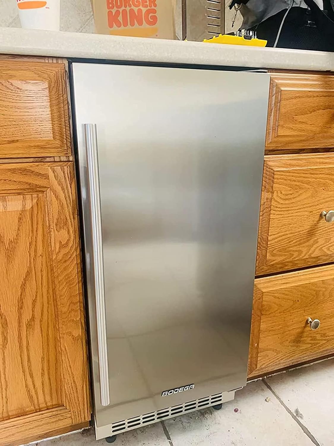 BODEGA Beverage Refrigerator 15 Inch Wide, Mini Fridge Stainless Steel Under Counter Beverage Cooler
