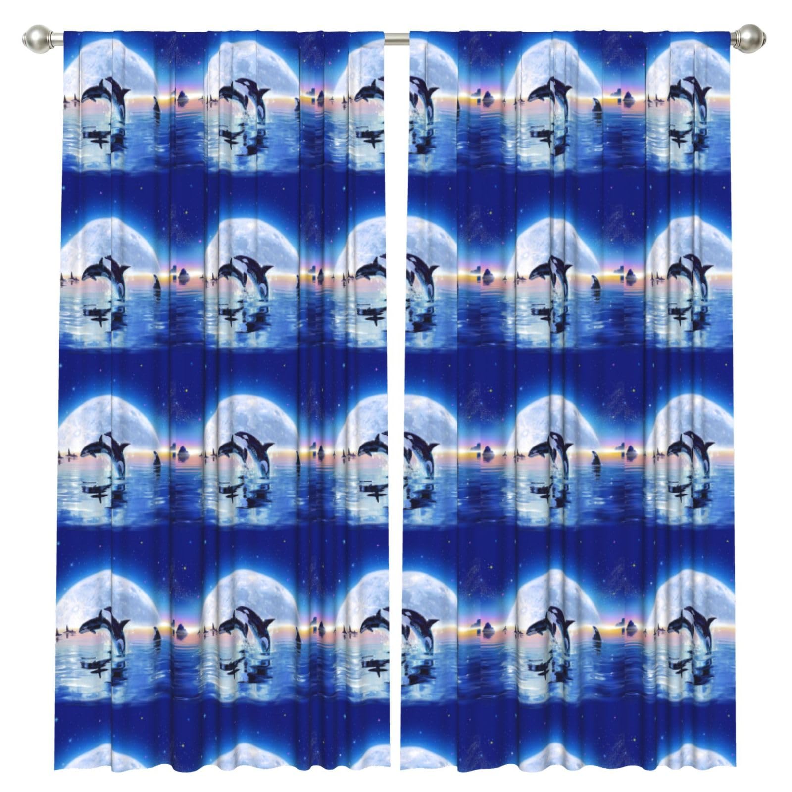 InOmak Pod Of Orcas, 2 Panels Window Curtains 52 x 84 Inch Blackout Curtains for Living Room Bedroom