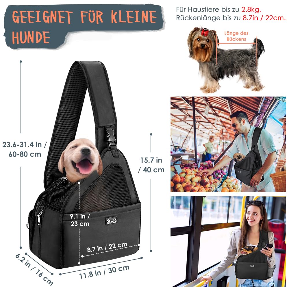 Eyein Hundefreundlich Tragetücher Hunde, atmungsaktiv Hände frei Reisetasche für kleine Haustiere mit verstellbaren Trägern Hartfaserplattenboden Sicherheitsgurt, für Hunde unter 2.8kg, Schwarz
