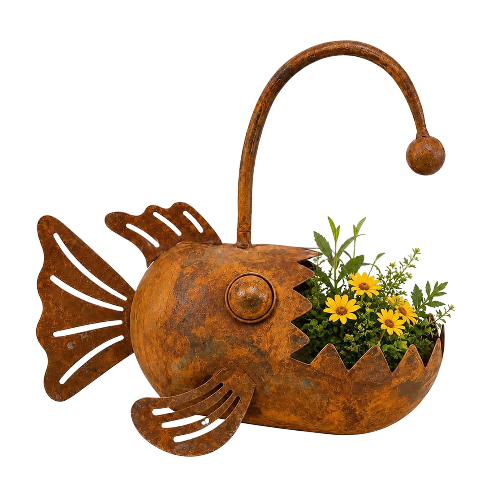 fexxkg Fish Planter Metal Flower Holder, Vintage Decorative Garden Accent for Small Flowers or, Fish Shaped Porch Balcony Indo