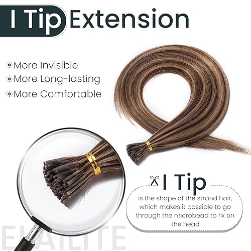 Miniatura 3 de Elailite I Tip - Extensiones de cabello humano V3.0 Itip con queratina en barra unida, cabello real, sedoso, lacio, natural, #4, mezcla de marrón