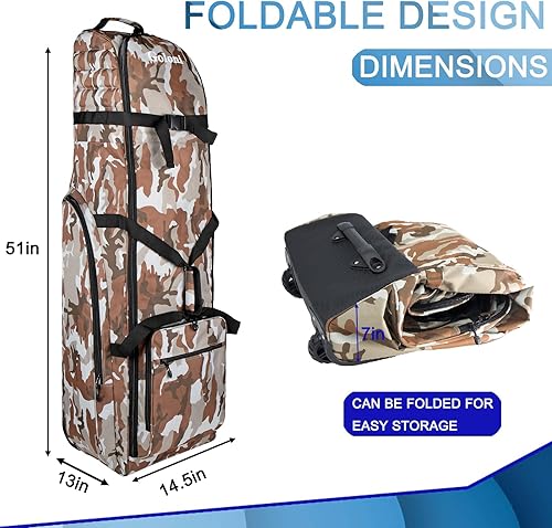 Miniatura 5 de Bolsa de viaje de golf para aerolíneas con ruedas, resistente poliéster 900D Oxford, resistente al desgaste, plegable, de cara suave, con
