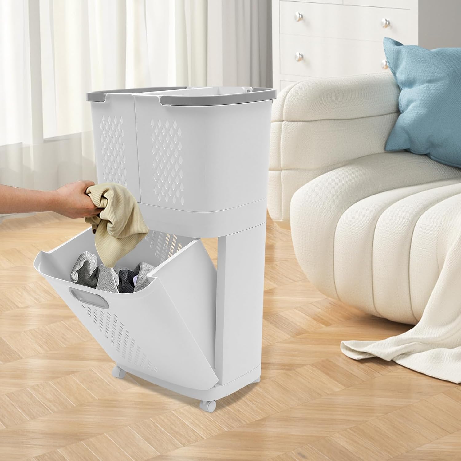 Multifunctional Laundry Basket, 2-Layer with Independent Partitions, Clothing Sorting Storage, Home Organizer for Messy Clothes & Daily Necessities