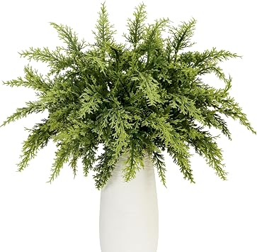 Real Touch Artificial Pine Branches Pack of 24 Christmas Green Stems Artificial Cedar Leaves Spray Winter Evergreen Pick Needle Christmas Vase Fillers Garland Wreath Crafts Home Decoration 24, Green