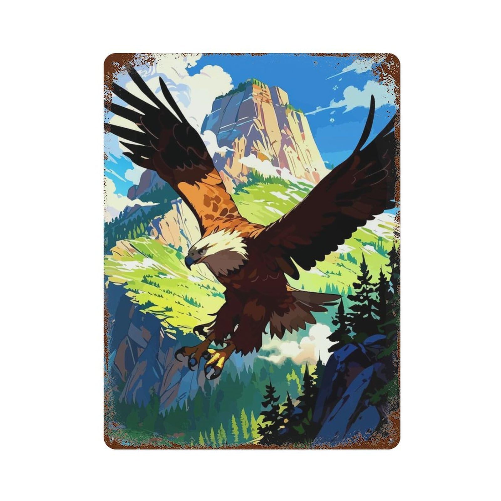Garage Style Eagle Soaring over Mountain Landscape Vintage Rust Metal Sign 15.7"x11.8", Shabby Chic Decor for Bar And Workshop