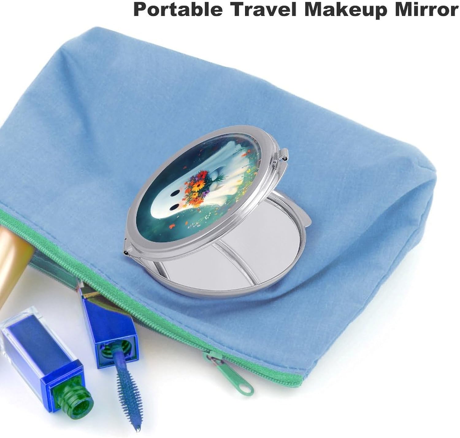 Ghost Flowers Compact Makeup Mirror Mini Foldable Cosmetic Mirror Portable Travel Mirror for Purse Pocket