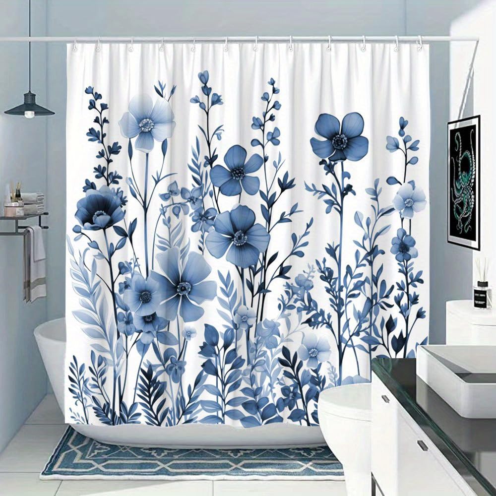 Rideau de douche botanique en polyester de qualité supérieure avec motifs haut de gamme et crochets