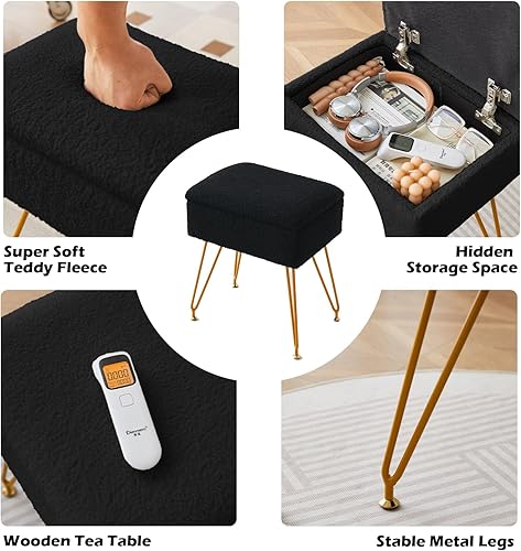 Miniatura 6 de BMWEI Taburete de tocador, otomana con almacenamiento, taburete de maquillaje, reposapiés, silla de piel sintética suave, mesa auxiliar lateral