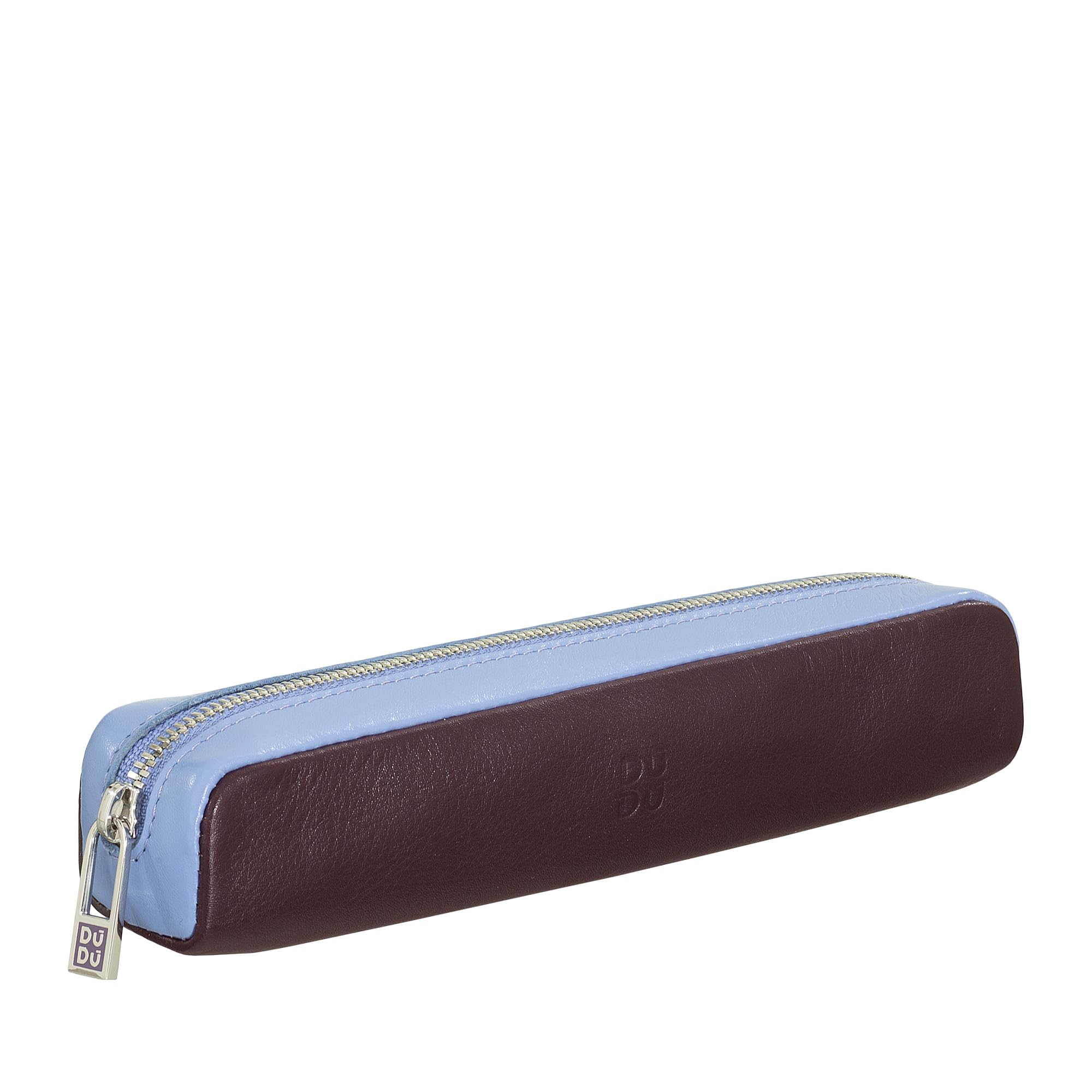 DUDU Astuccio in Vera Pelle con Cerniera Zip, Portapenne, Piccolo 18x3cm, Compatto e Colorato Burgundy scuro