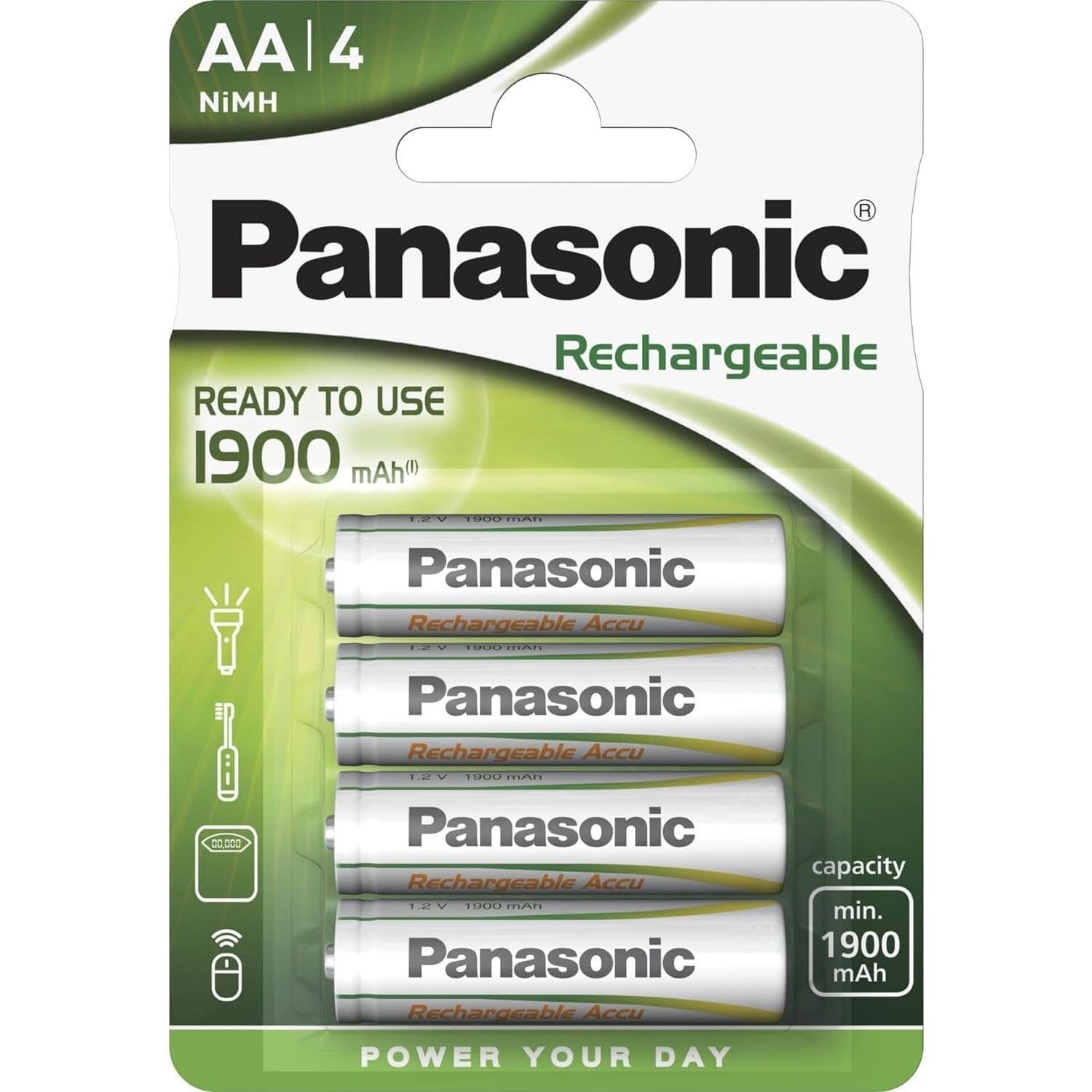 PANASONIC - Lote de 6 ampollas de 4 pilas recargables NiMH Mignon AA 1900 mAh Ready to Use