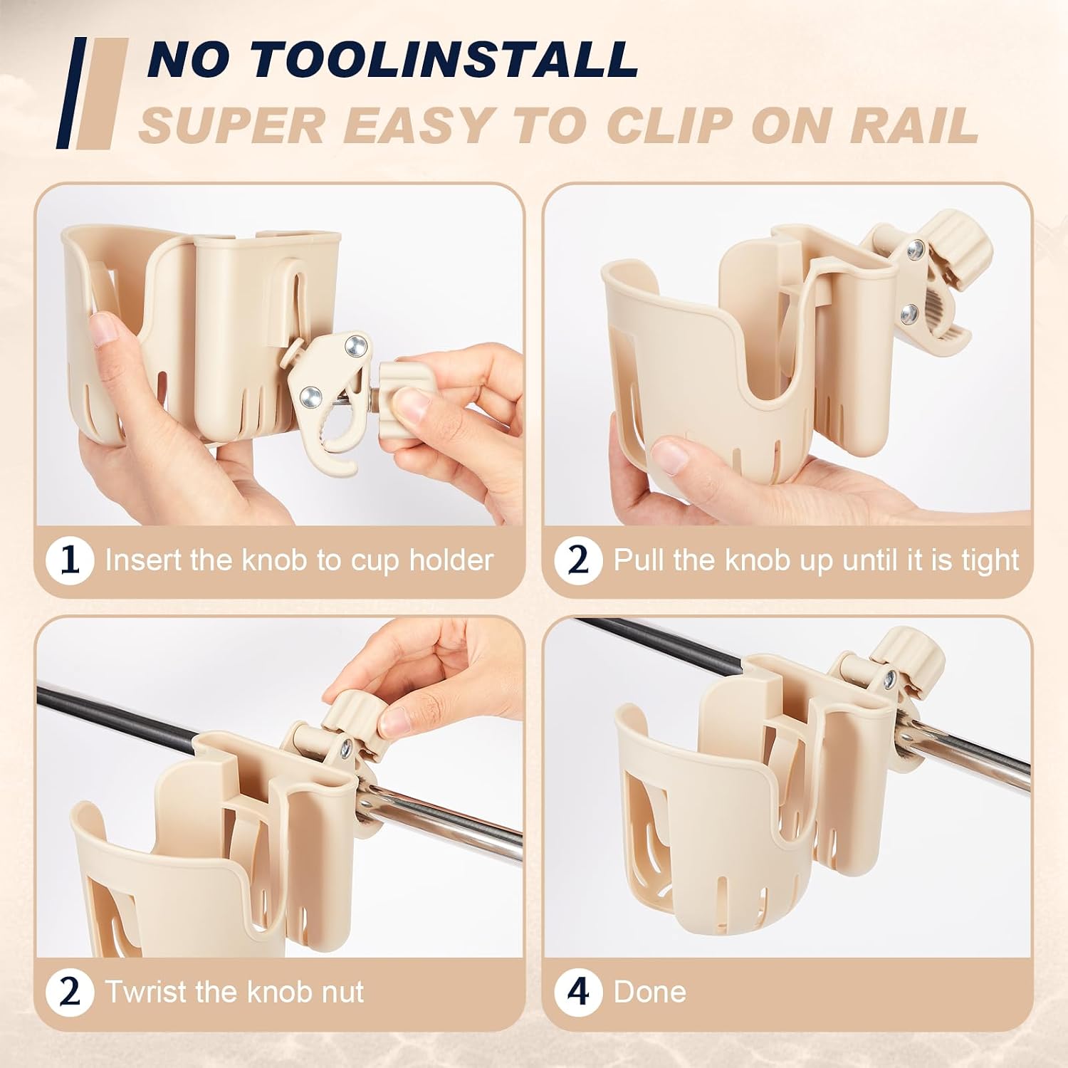 2-in-1 Boat Cup and Phone Holder, Marine Clamp on,Khaki image 4