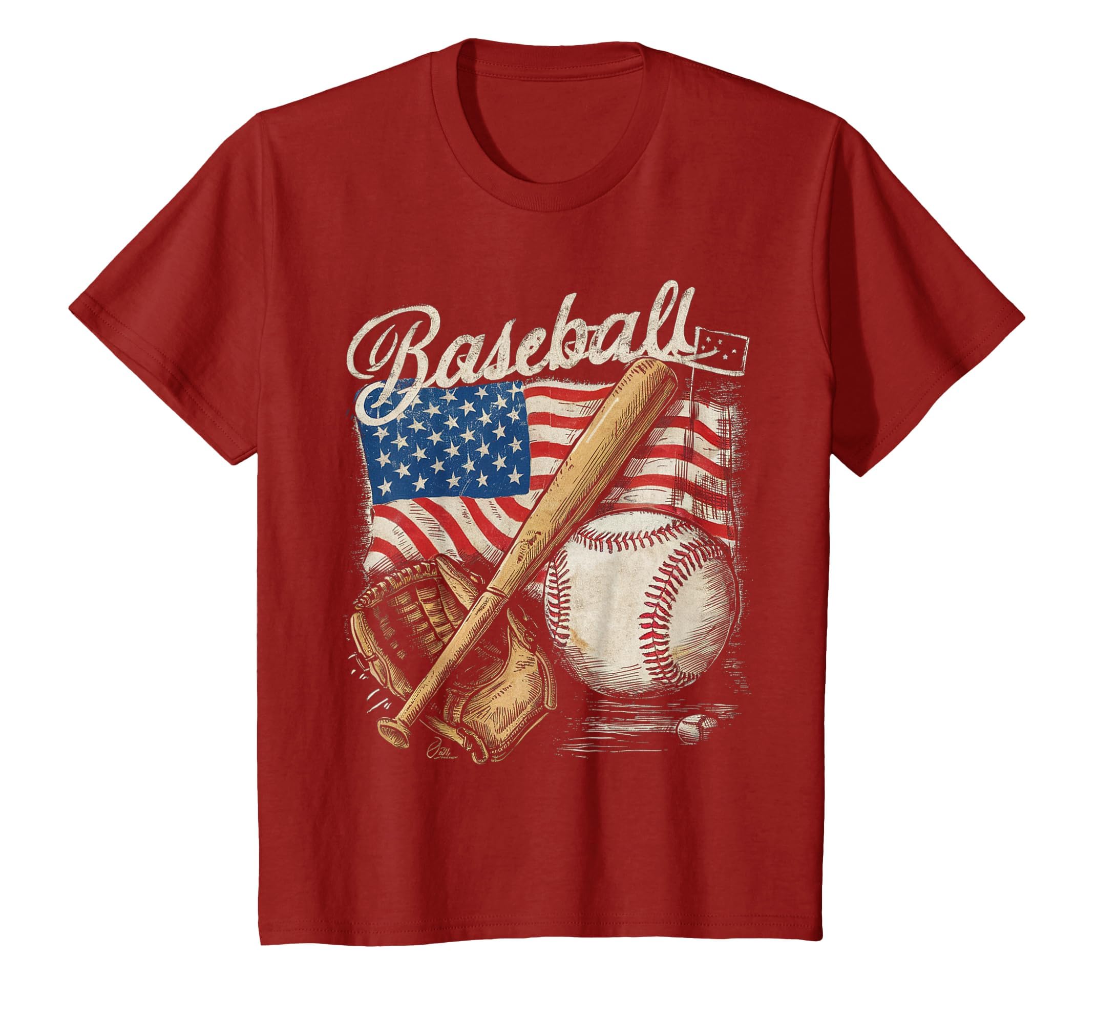 American Flag Baseball Player Bat Fan Catcher Pitcher USA T-Shirt