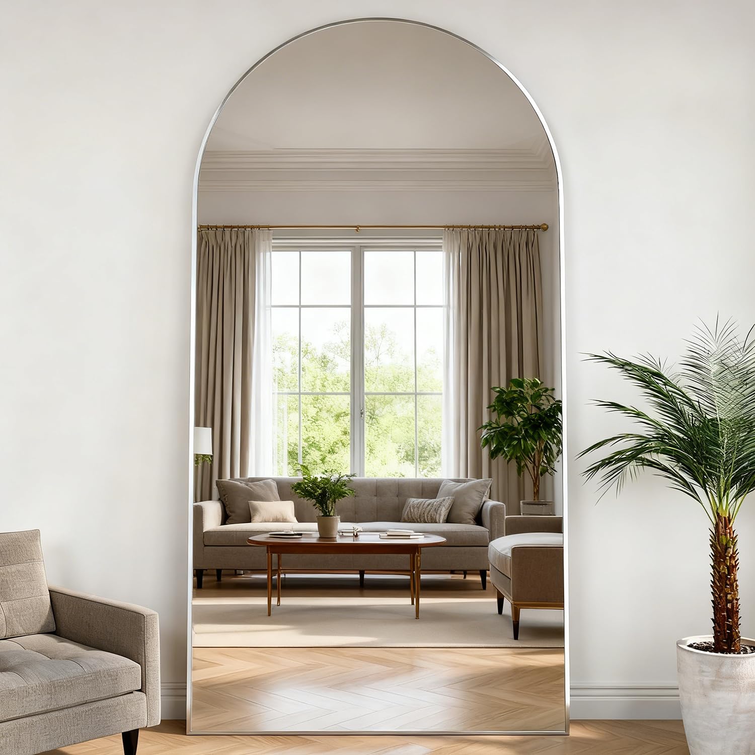 NEUWEABY Arched Floor Mirror 198x96 cm Silver Arch Full Length Mirror with Stand Large Wall Full Body Standing Hanging or Leaning Against Wall for Bedroom Entry, Living Room โ image 1