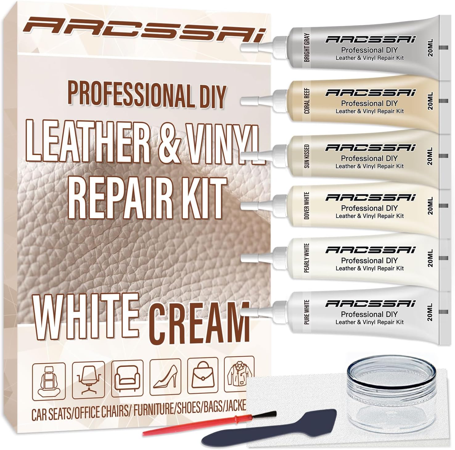 PU Leather Repair Kit for Furniture, Car Seats, Sofa, Jacket and Purse, PU Leather Repair Gel for Repair Rips and Burn Holes Including