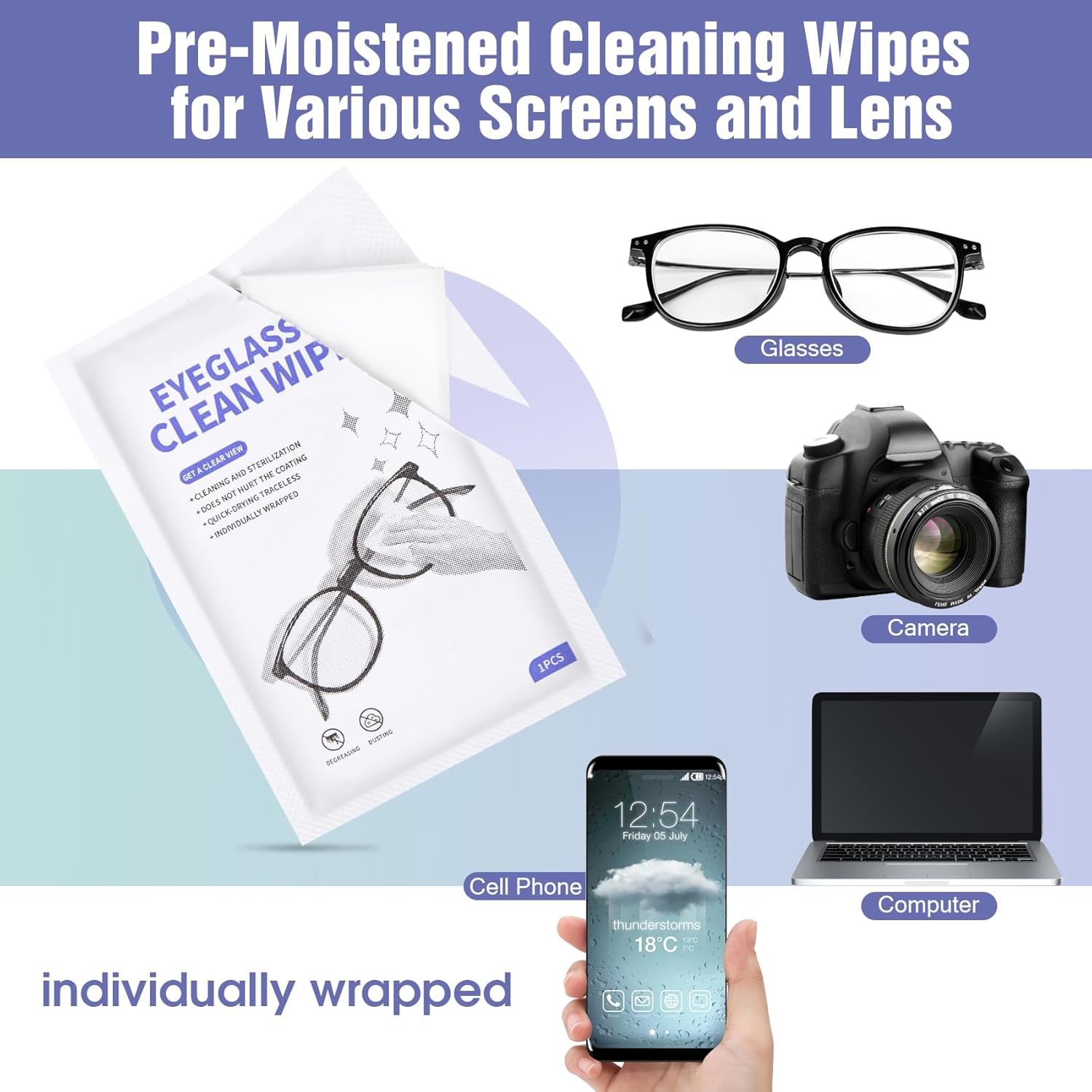 Pre-Moistened, Lens Wipes for Eyeglasses, [] Large Glasses Cleaner