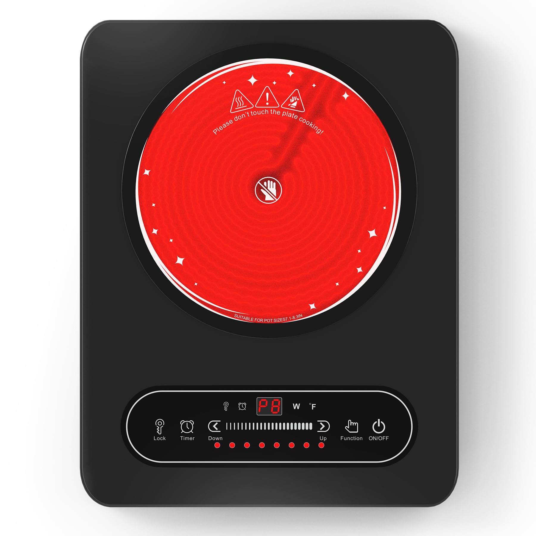 VBGK Double Electric Hob, 220V 3520W Ceramic Hob with Handle, Electric Hot Plate with 9 Power Levels, Child Safety Lock, Timer,Knob and Touch Control, 2 Burner Cooktop — view 13