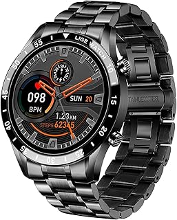 SPeesy Smart Watch for Android Ios,Bluetooth Calls Voice Chat with Heart Rate/Sleep Monitor Fitness Tracker, 1.3" Full Touch Screen IP67 Waterproof Stainless Steel Activity Tracker for Men,A