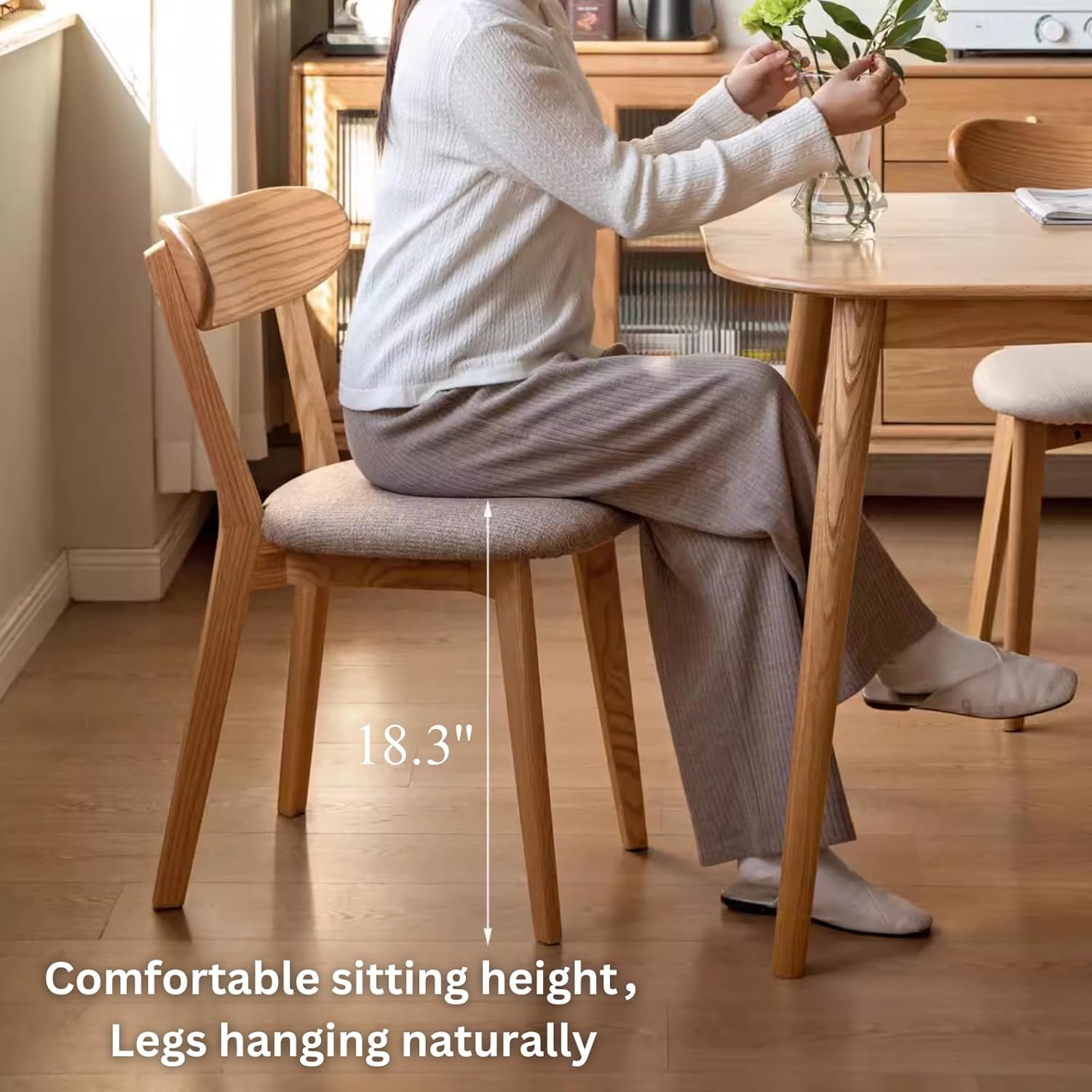 100% Solid Wood Dining Chairs - Practical Kitchen Chairs with Upholstered Cushion - Wood Chair for Dining Room, Kitchen (1, Natural with White Cushion)