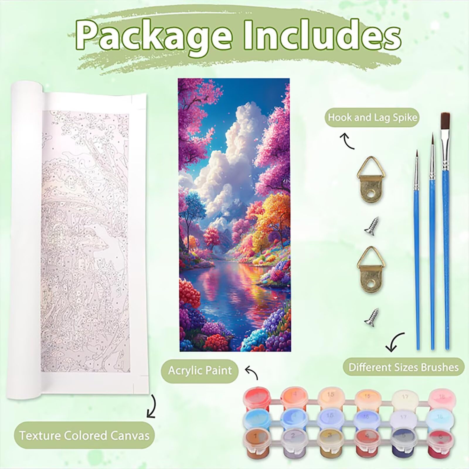 Malen Nach Zahlen 50x150cm Leinwand Farbe Malen Nach Zahlen Erwachsene mit Ohne Rahmen, DIY Kreativ Set für Erwachsene mit Pinseln und Acrylfarbe, Zimmer Deko Baum 2 Landschaft Geschenk, P0M-764